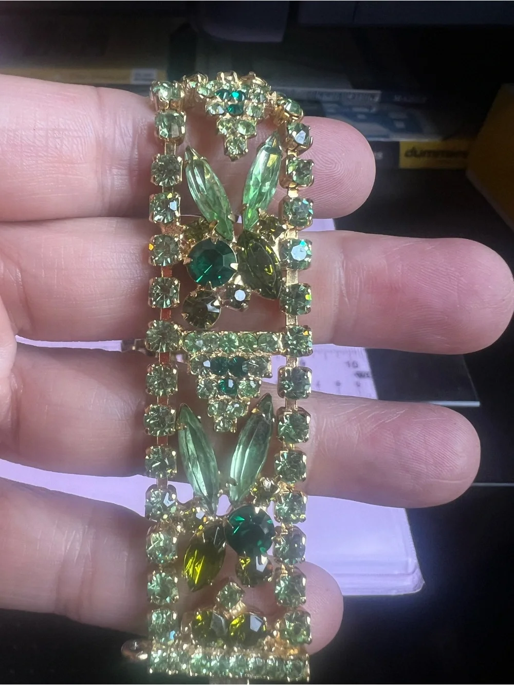 Vintage Juliana Style Emerald Rhinestone Statement Bracelet Mid-Century